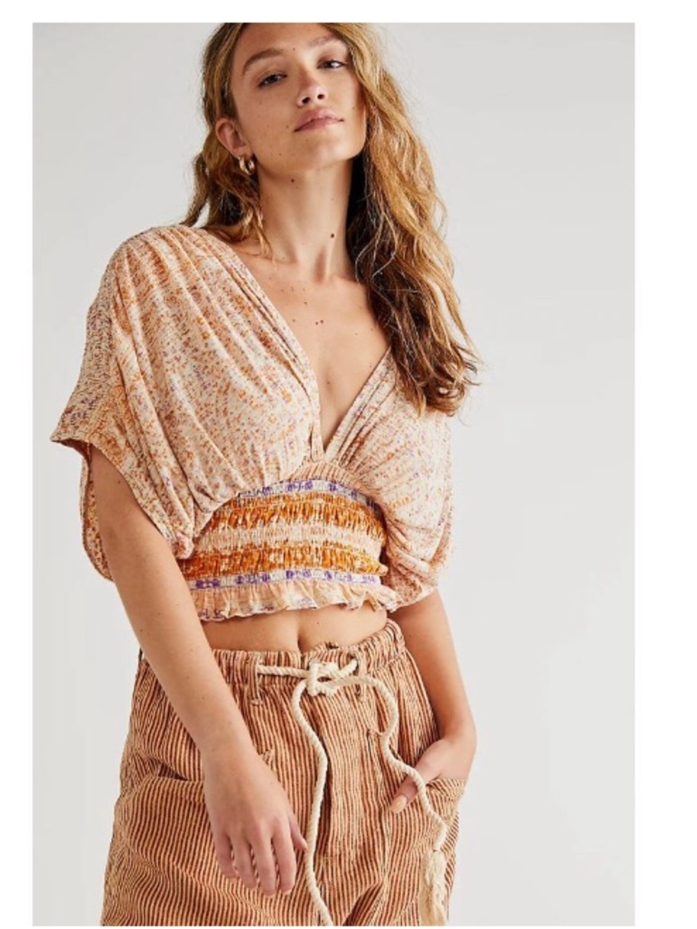 Free People / Next Vacation Boho ivory Crop Top